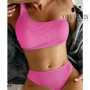 Charmo Smocked One Shoulder One Piece Swimsuit Size S